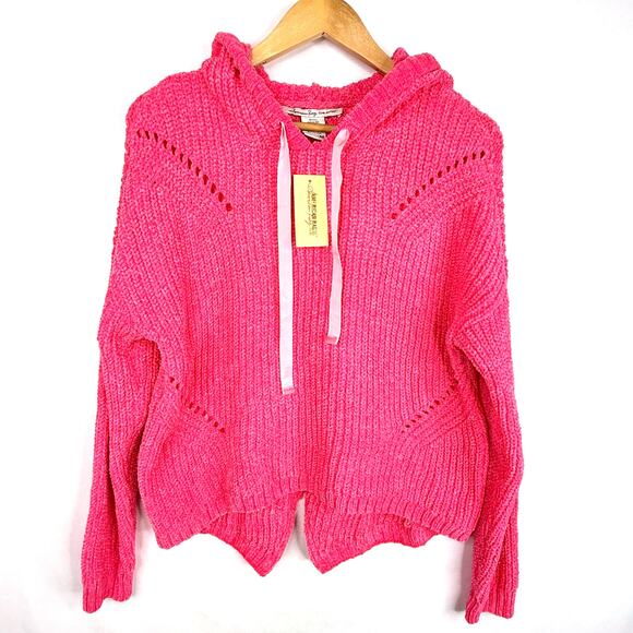 NWT American Rag Neon Pink Chenille Hoodied Sweater M - Picture 3 of 8